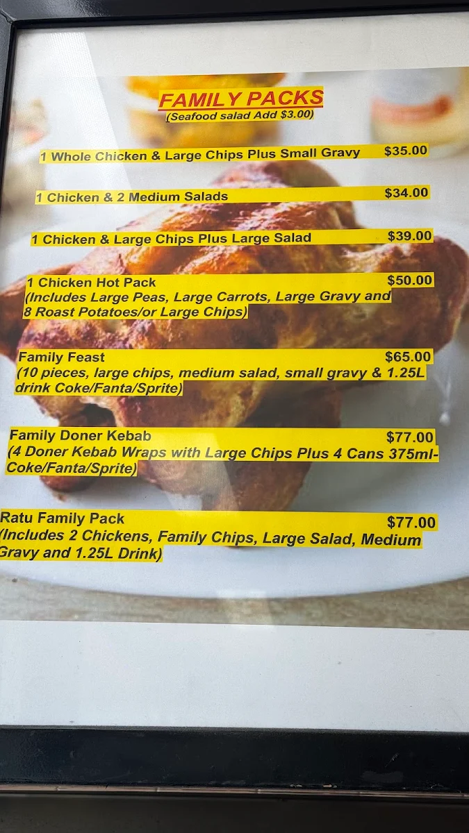 Menu, Mamta's Chicken & Bula Cafe