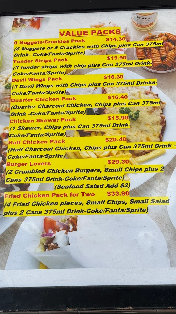 Menu, Mamta's Chicken & Bula Cafe