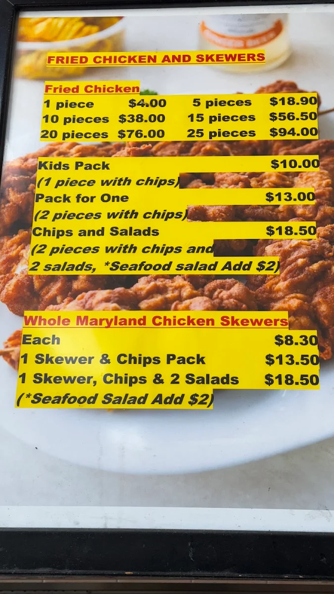 Menu, Mamta's Chicken & Bula Cafe