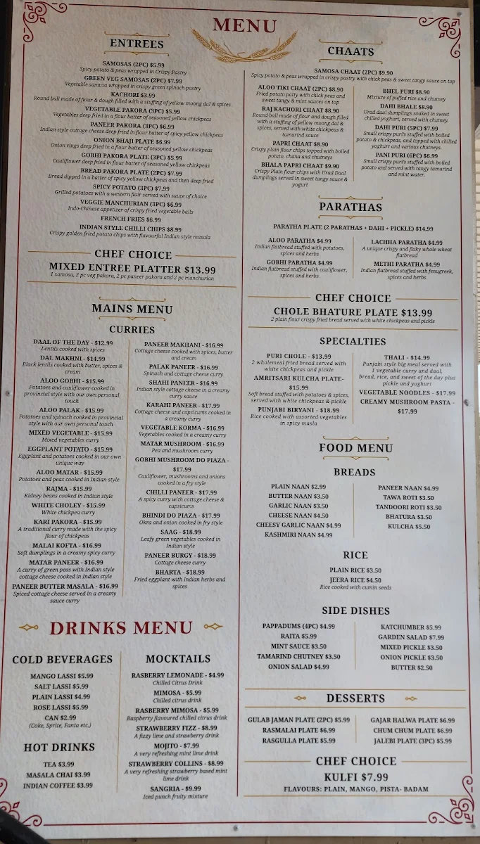 Menu, Royal Rangla Punjab (Royal Sweets)