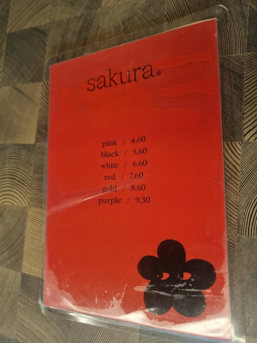 Menu, Sakura Kaiten Sushi