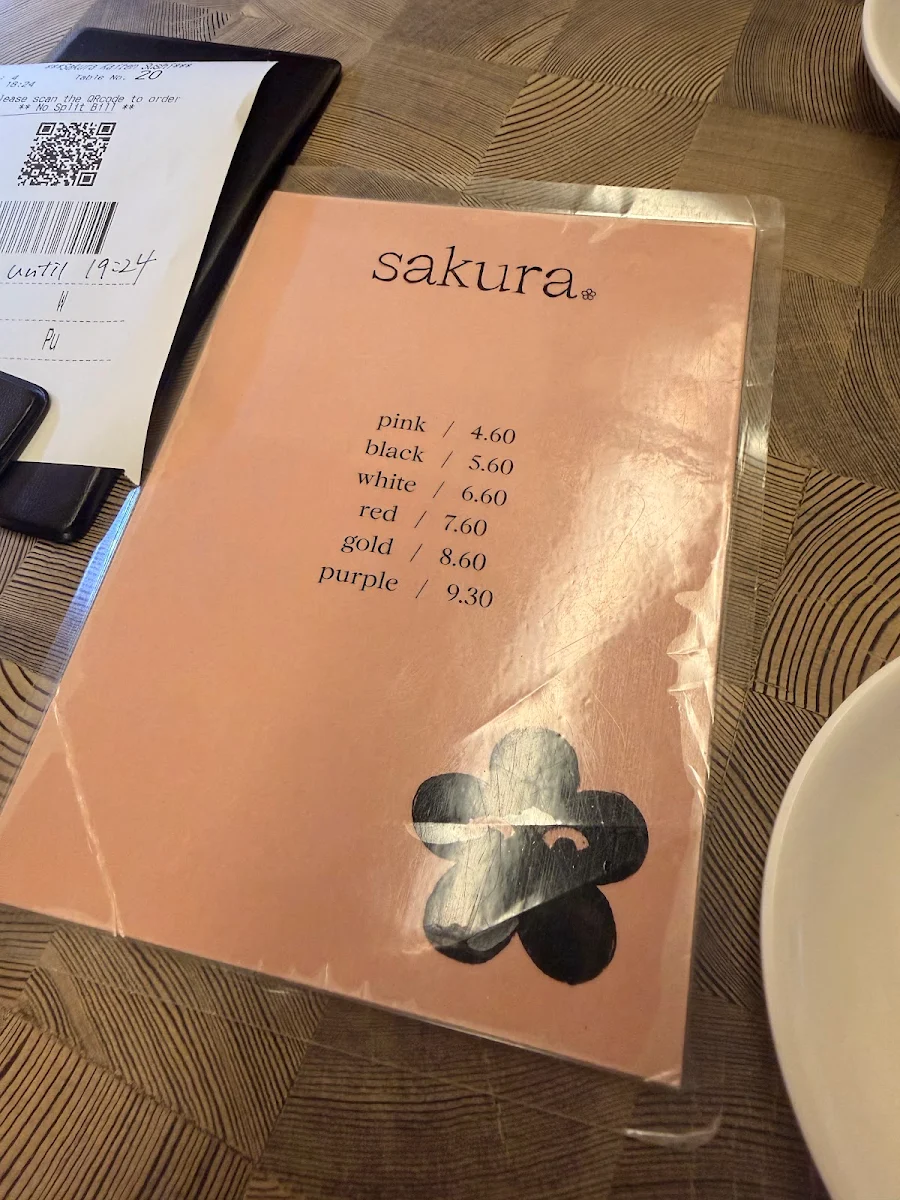 Menu, Sakura Kaiten Sushi