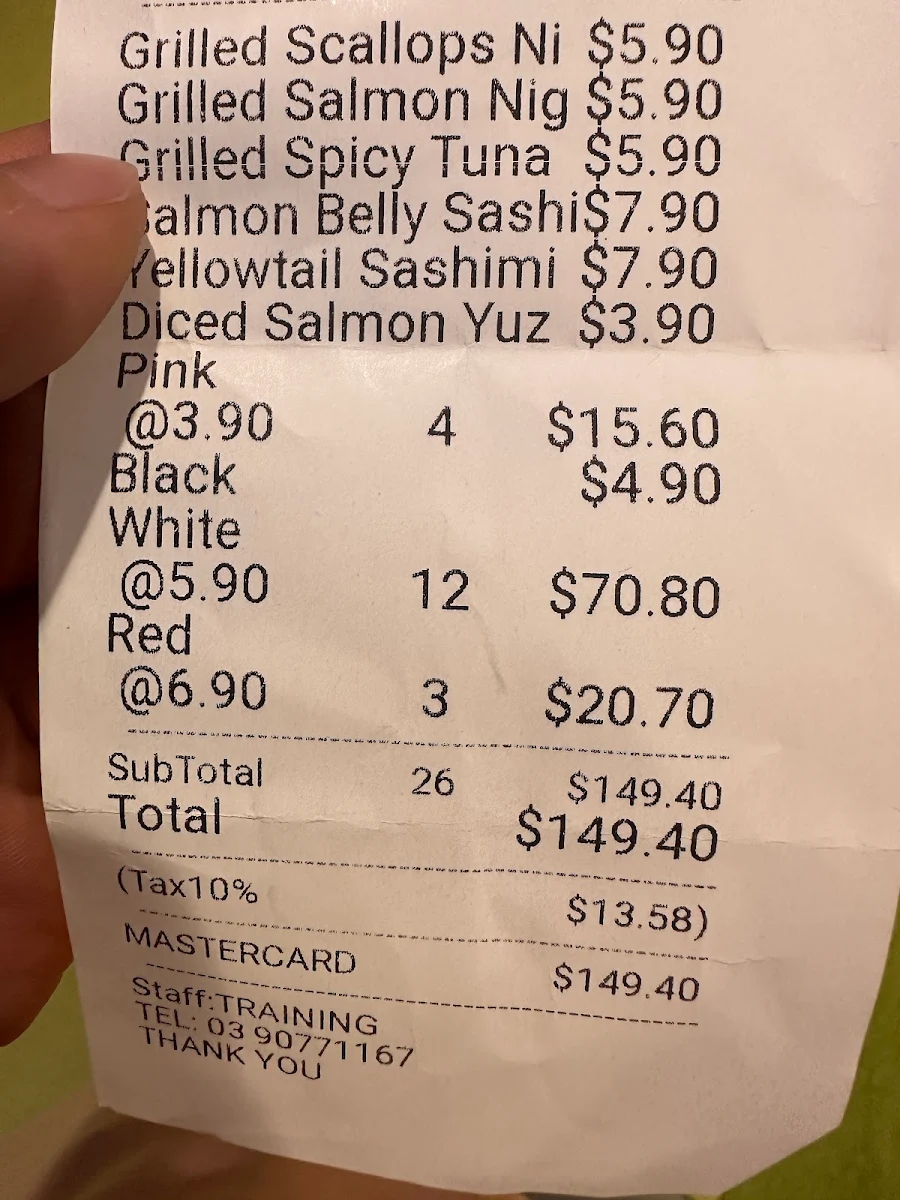 Menu, Sakura Kaiten Sushi