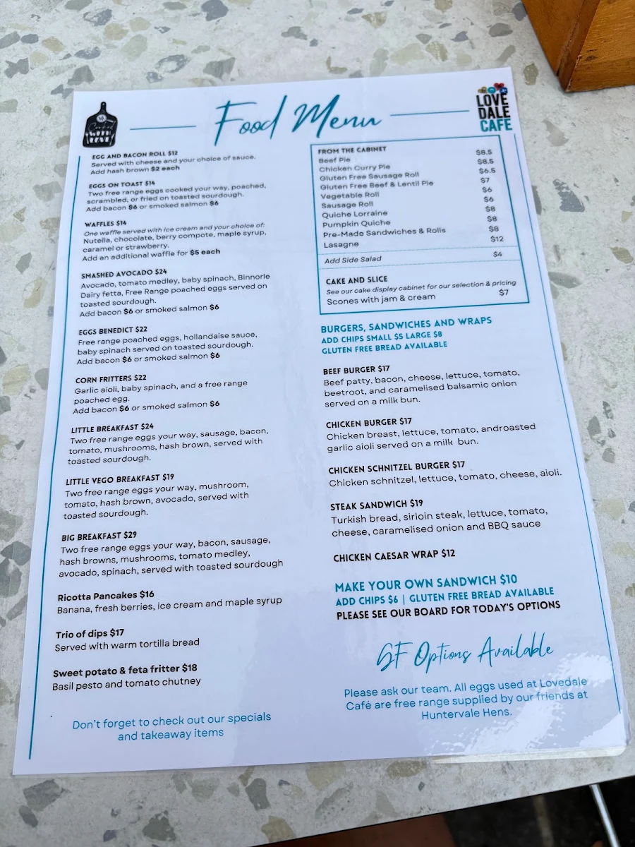 Menu, Vittoria Coffee