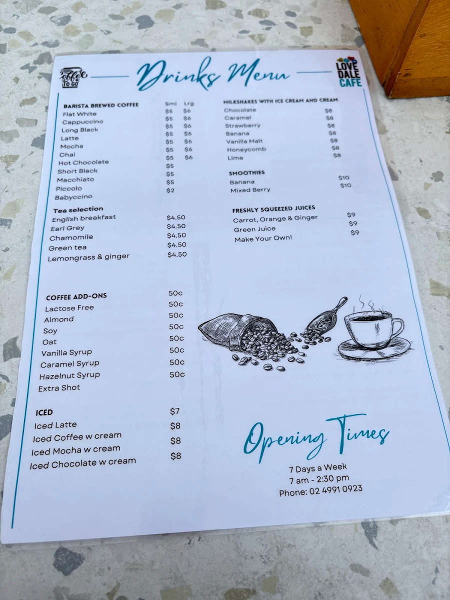 Menu, Vittoria Coffee