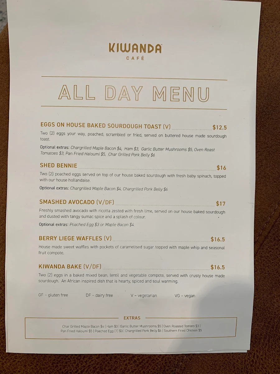 Menu, Zarraffa's Coffee Factory Direct