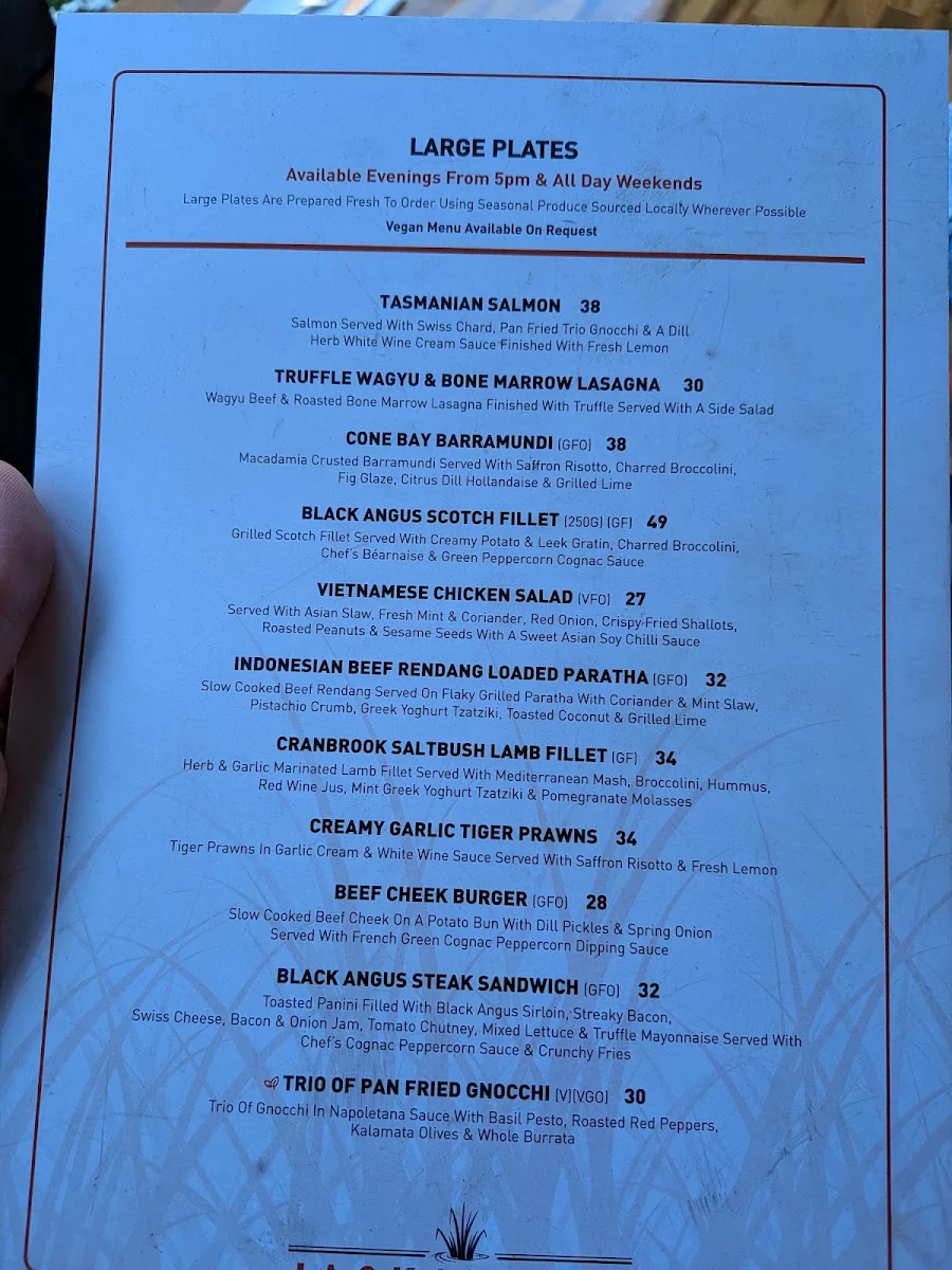 Menu, Jackadders Restaurant