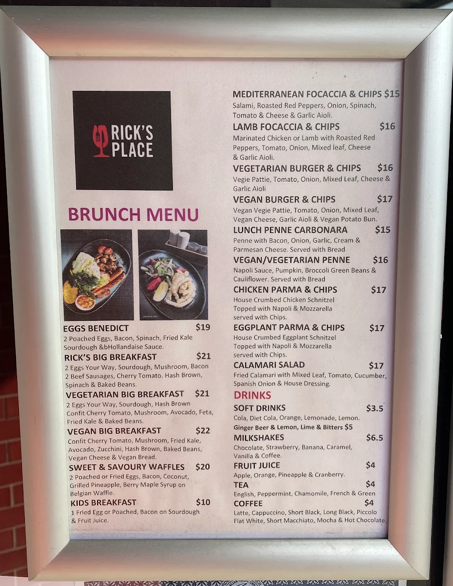 Menu, Rick’s Place