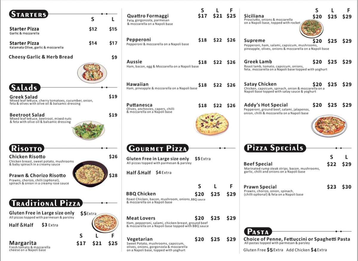 Menu, Addys on Marsh