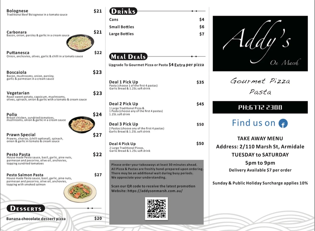 Menu, Addys on Marsh