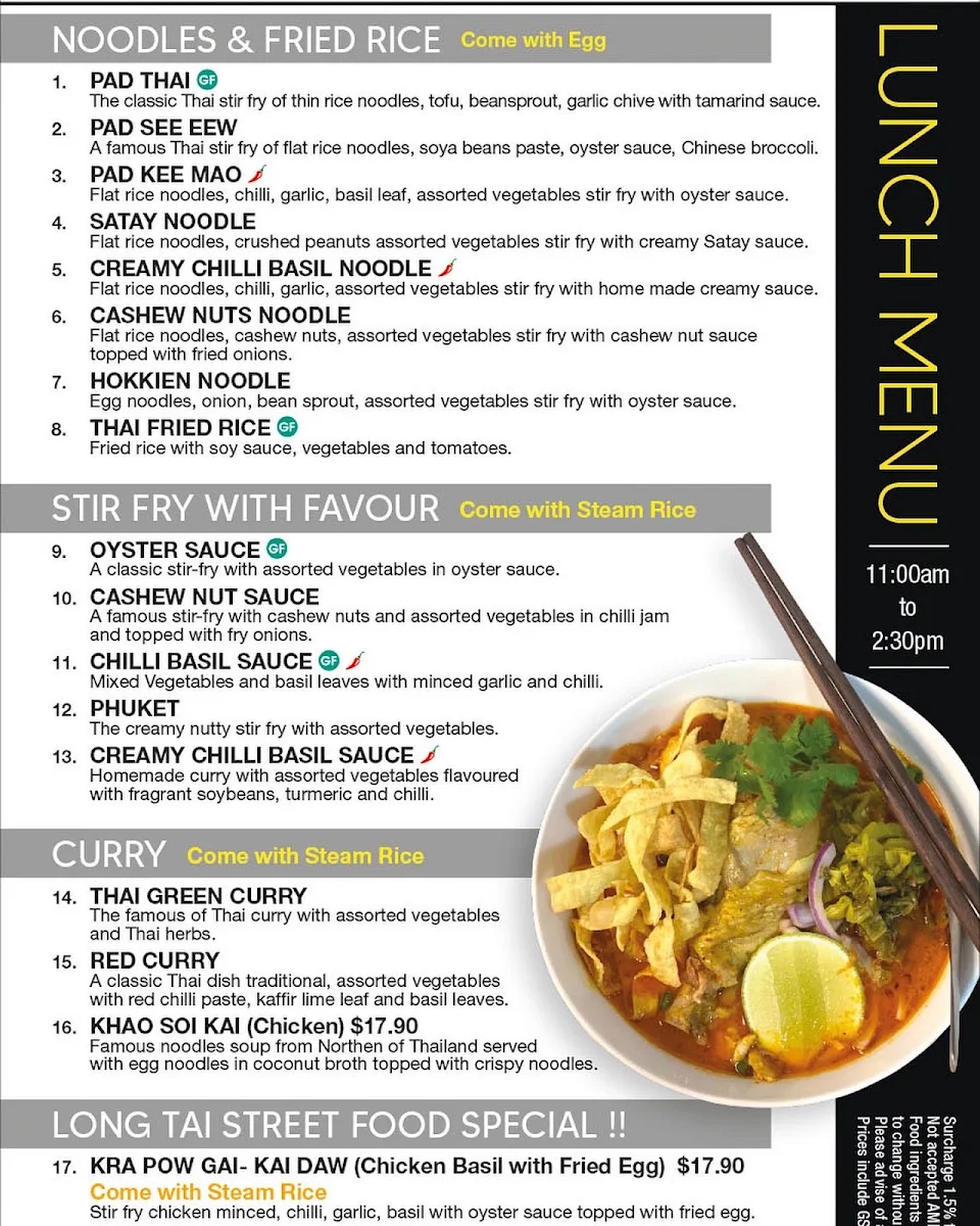 Menu, LongTai Restaurant