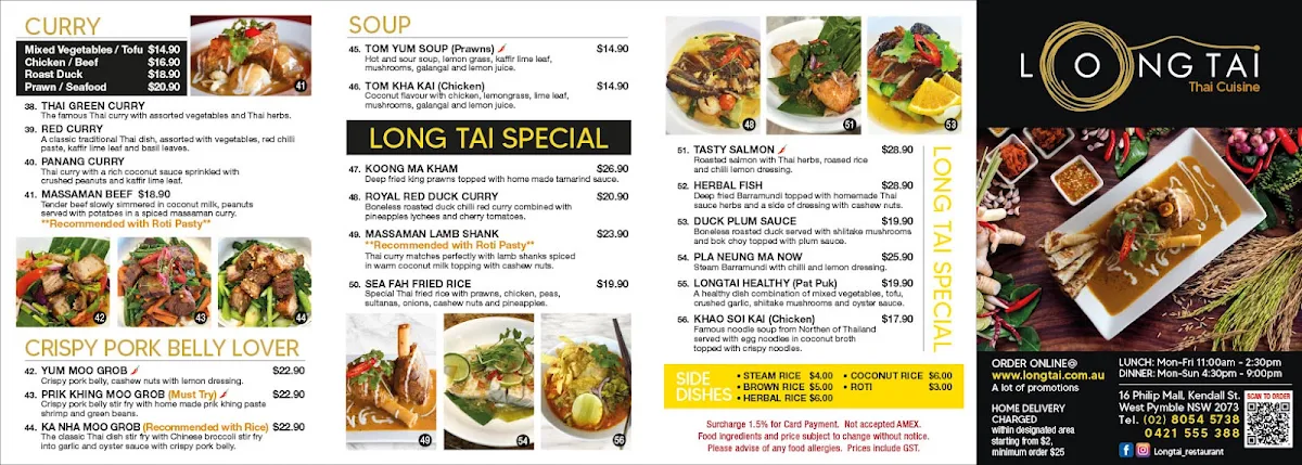 Menu, LongTai Restaurant
