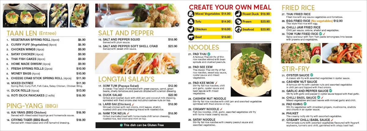 Menu, LongTai Restaurant