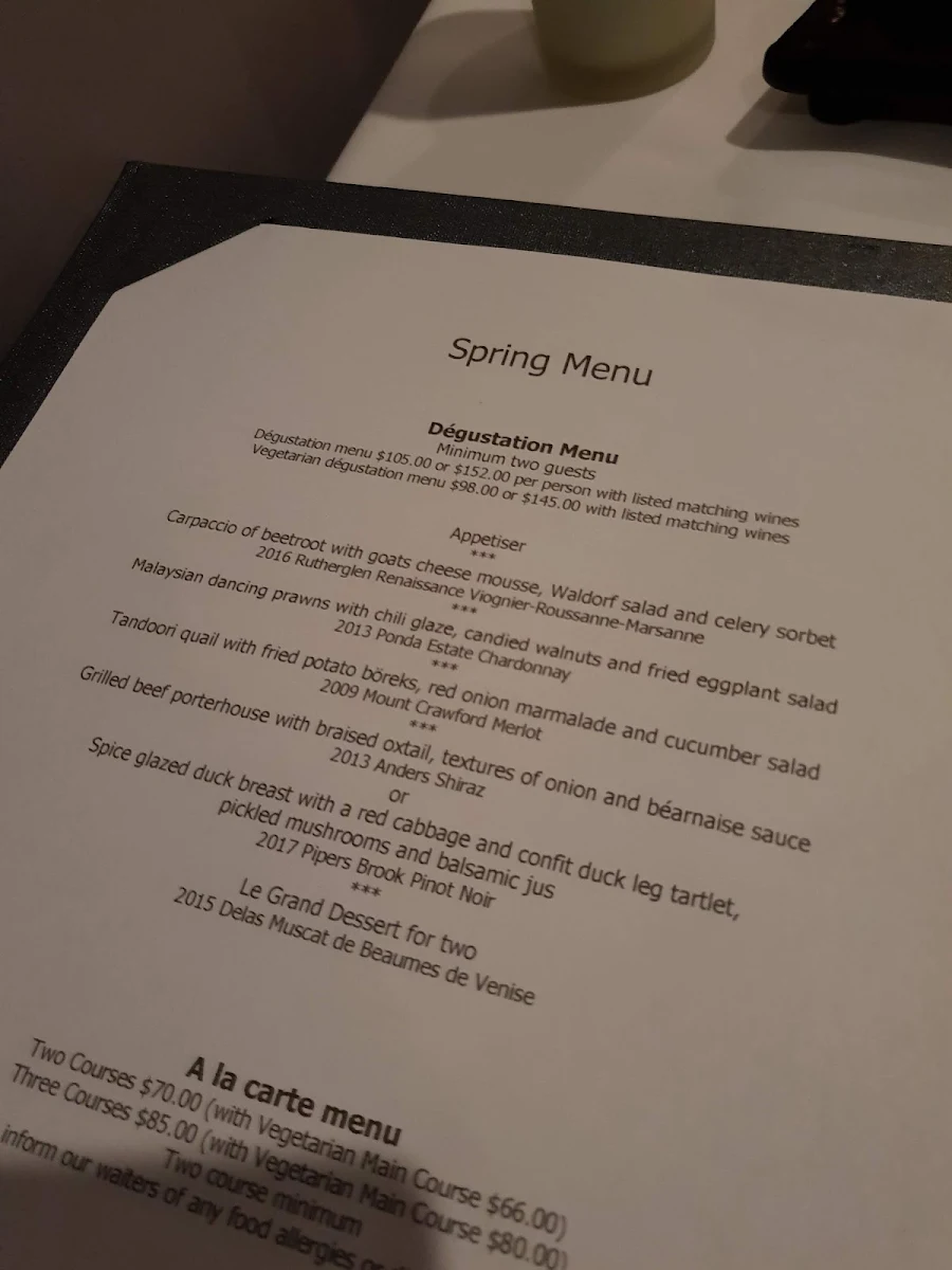 Menu, Mercer's Restaurant