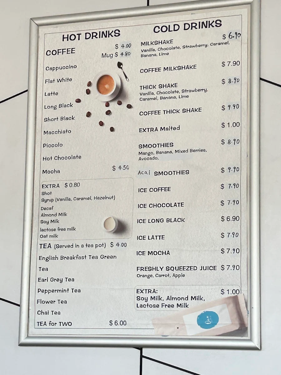 Menu, One Cafe