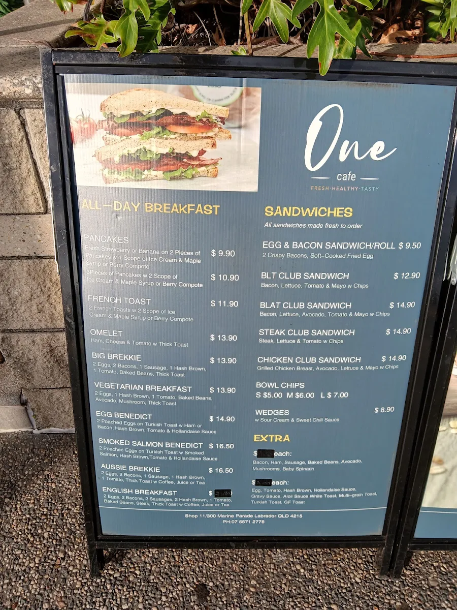 Menu, One Cafe