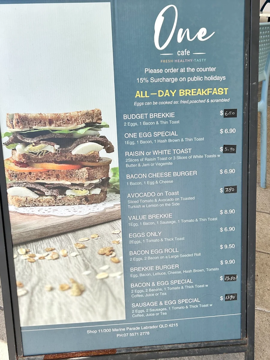 Menu, One Cafe