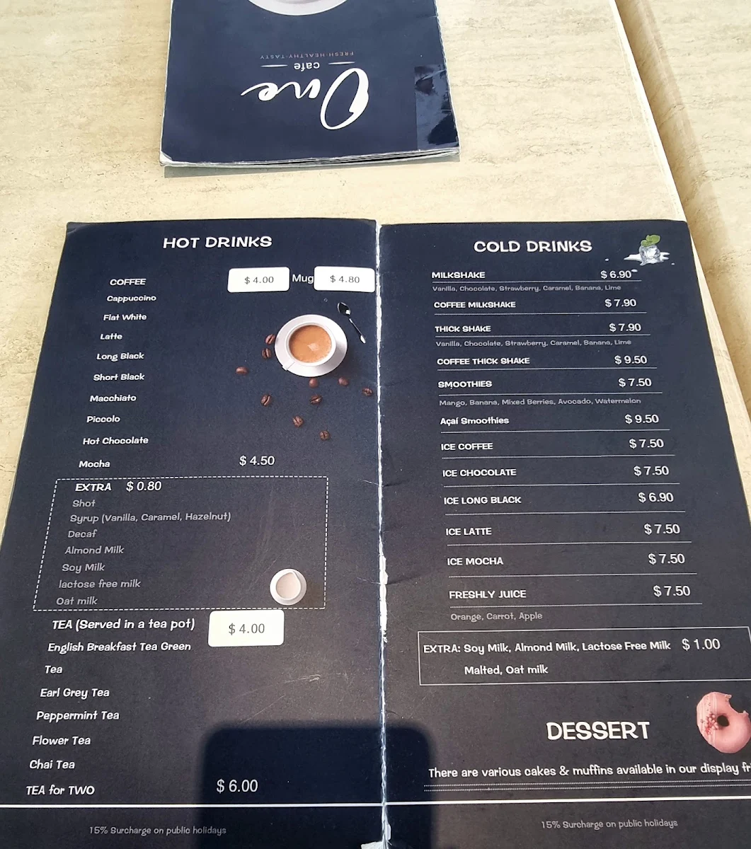 Menu, One Cafe