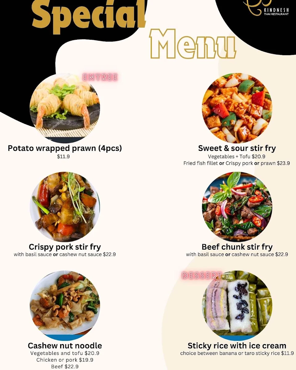 Menu, Kindnesh Thai Restaurant