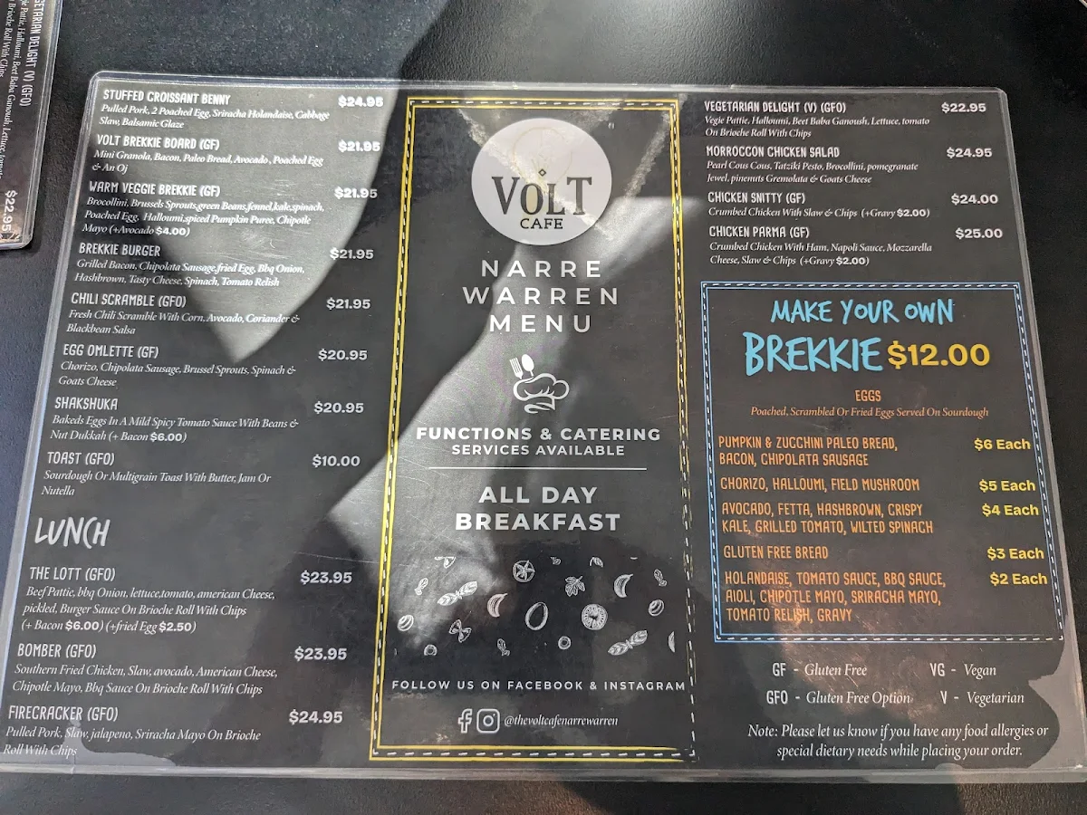 Menu, Volt Cafe | Narre Warren