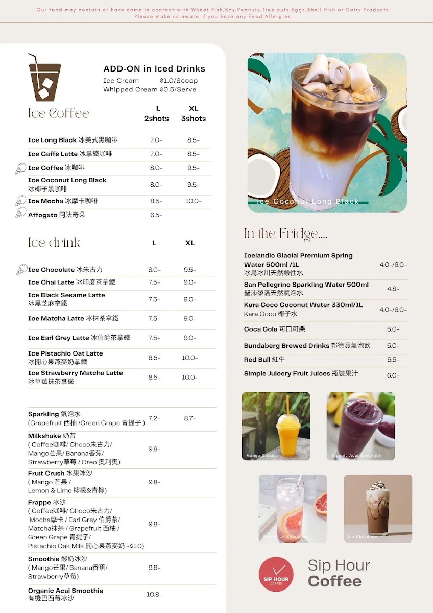 Menu, Sip Hour Coffee