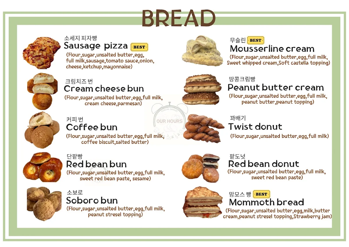 Menu, OUR HOURS bakery cafe