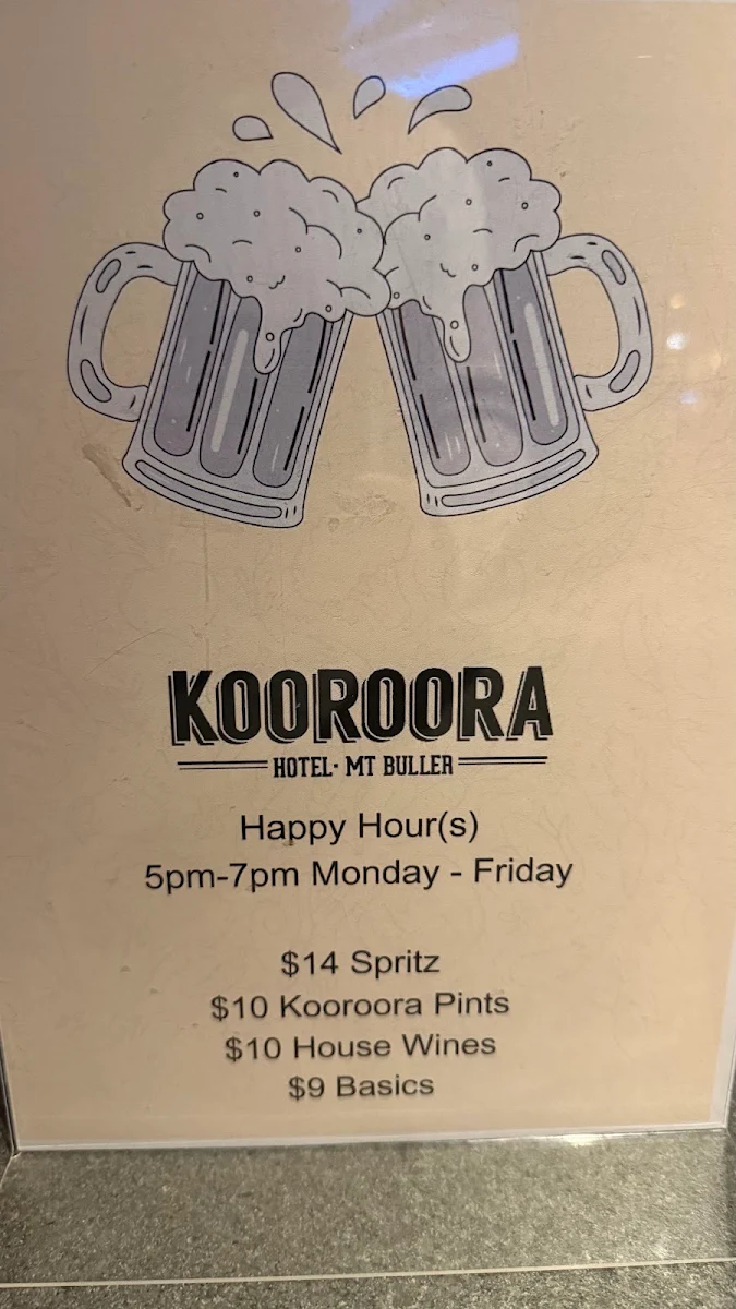 Menu, Kooroora Hotel