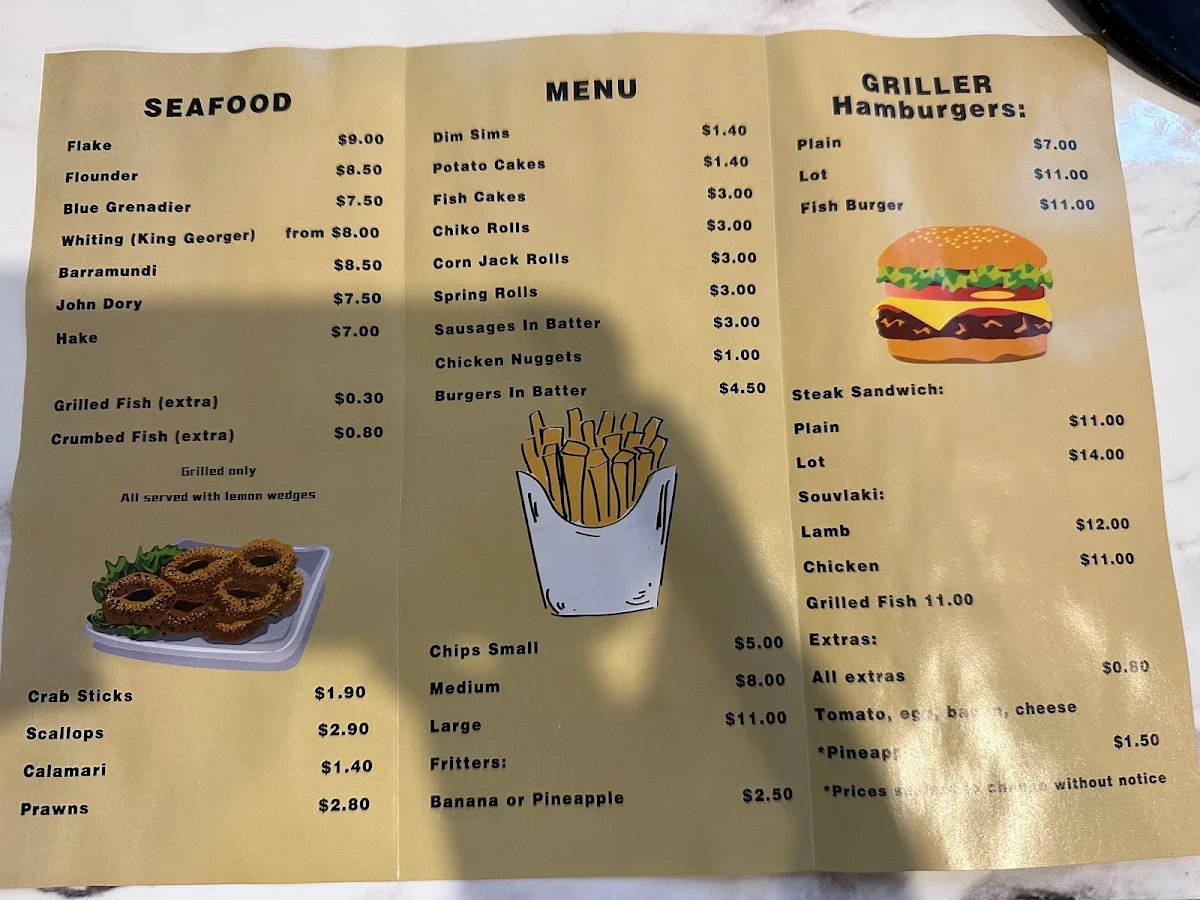 Menu, Angies Fish Shop