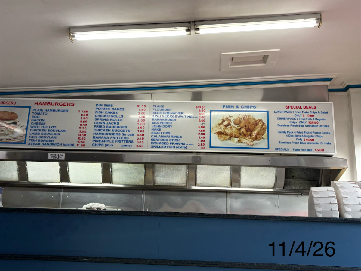 Menu, Angies Fish Shop