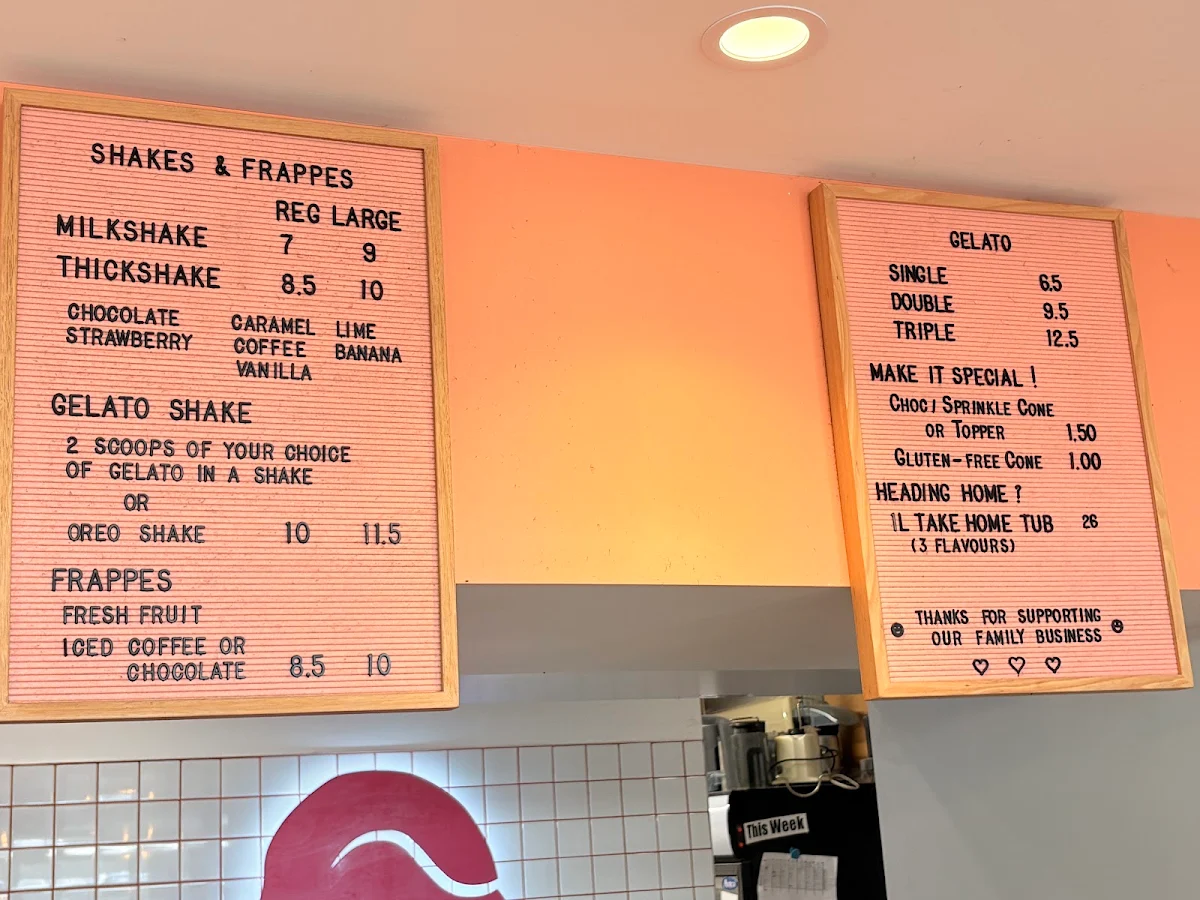 Menu, Tango Gelato Kingscliff