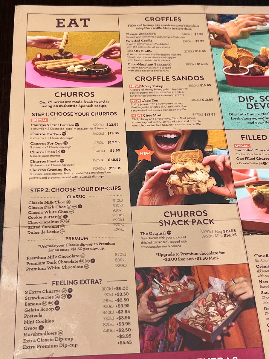 Menu, San Churro Surfers Paradise