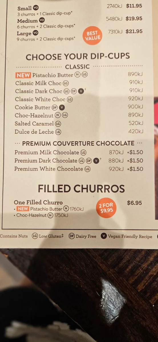 Menu, San Churro Surfers Paradise