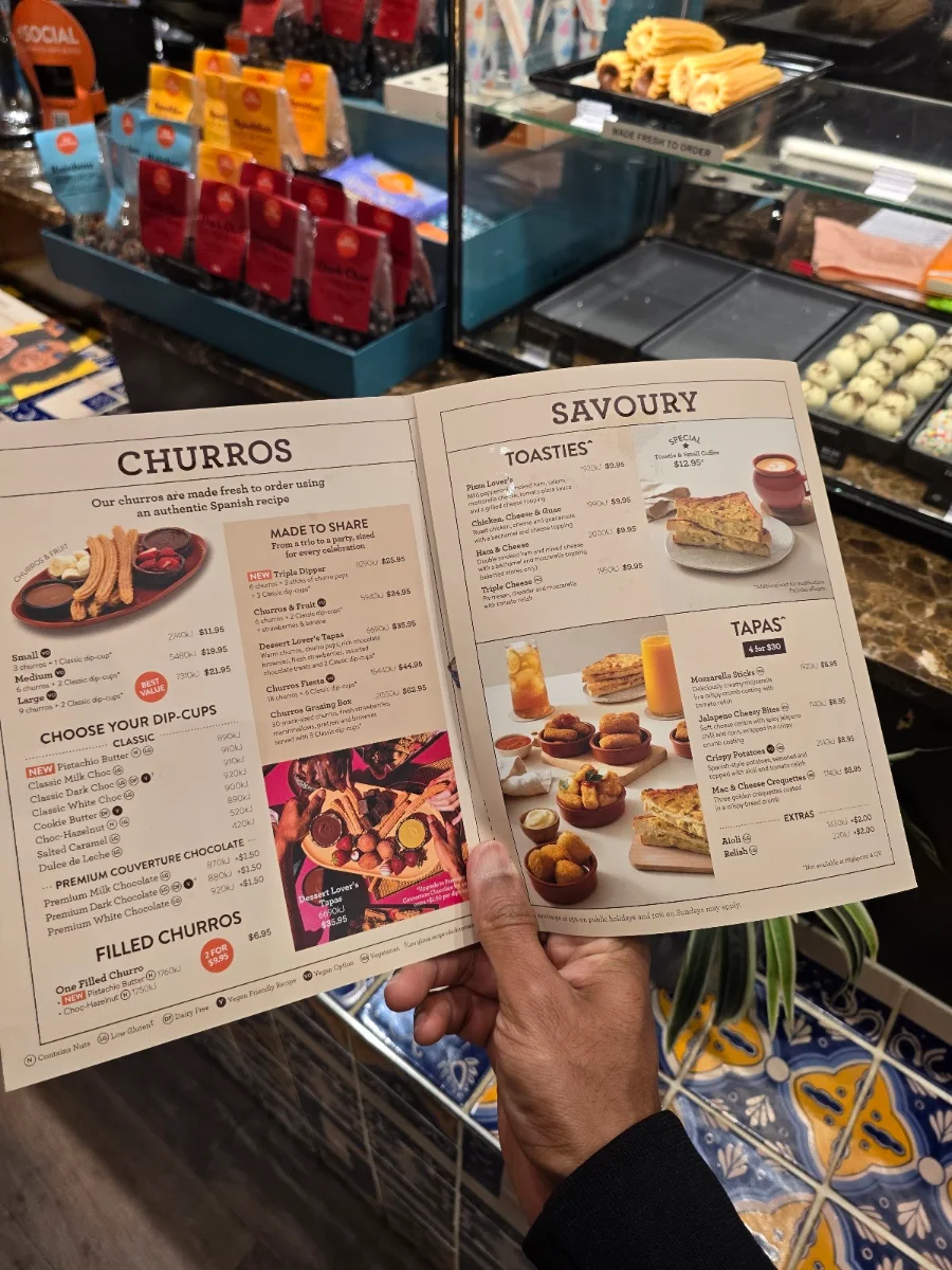 Menu, San Churro Surfers Paradise