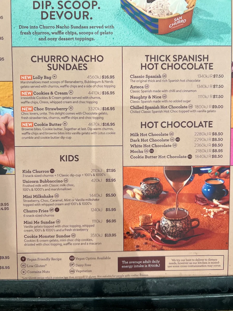 Menu, San Churro Surfers Paradise