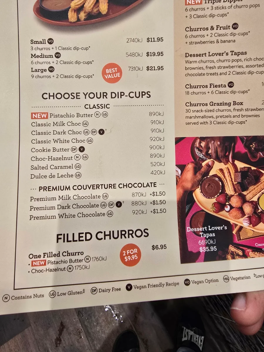 Menu, San Churro Surfers Paradise