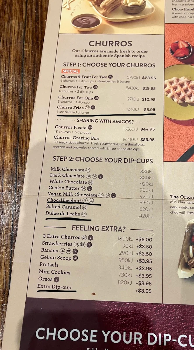 Menu, San Churro Surfers Paradise