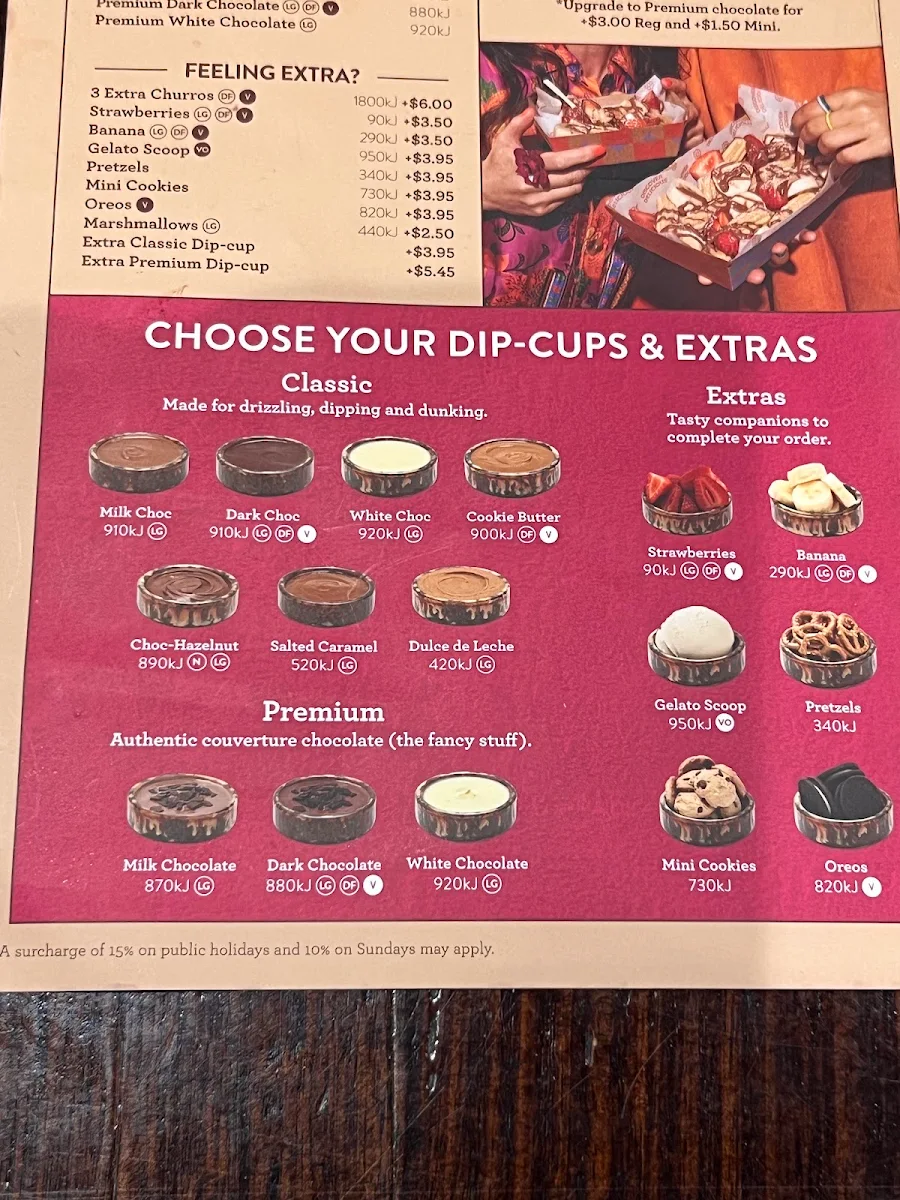 Menu, San Churro Surfers Paradise