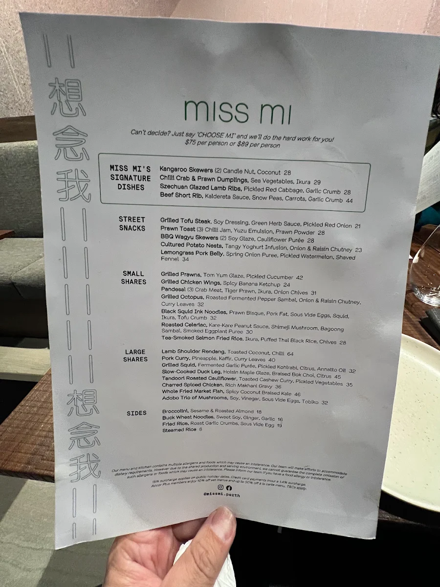 Menu, Miss Mi Perth