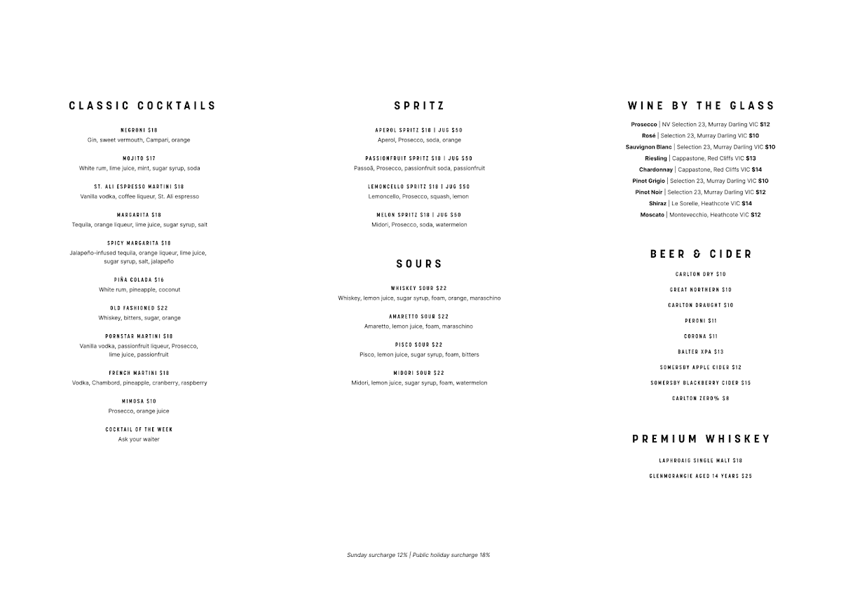 Menu, The Mildura Boathouse