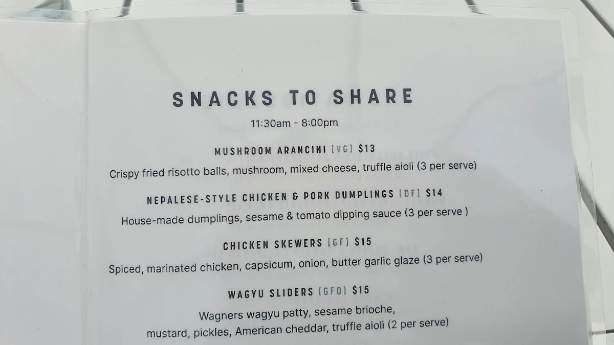 Menu, The Mildura Boathouse