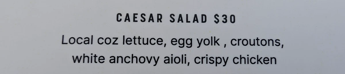 Menu, The Mildura Boathouse