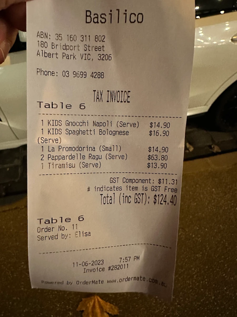 Menu, Basilico