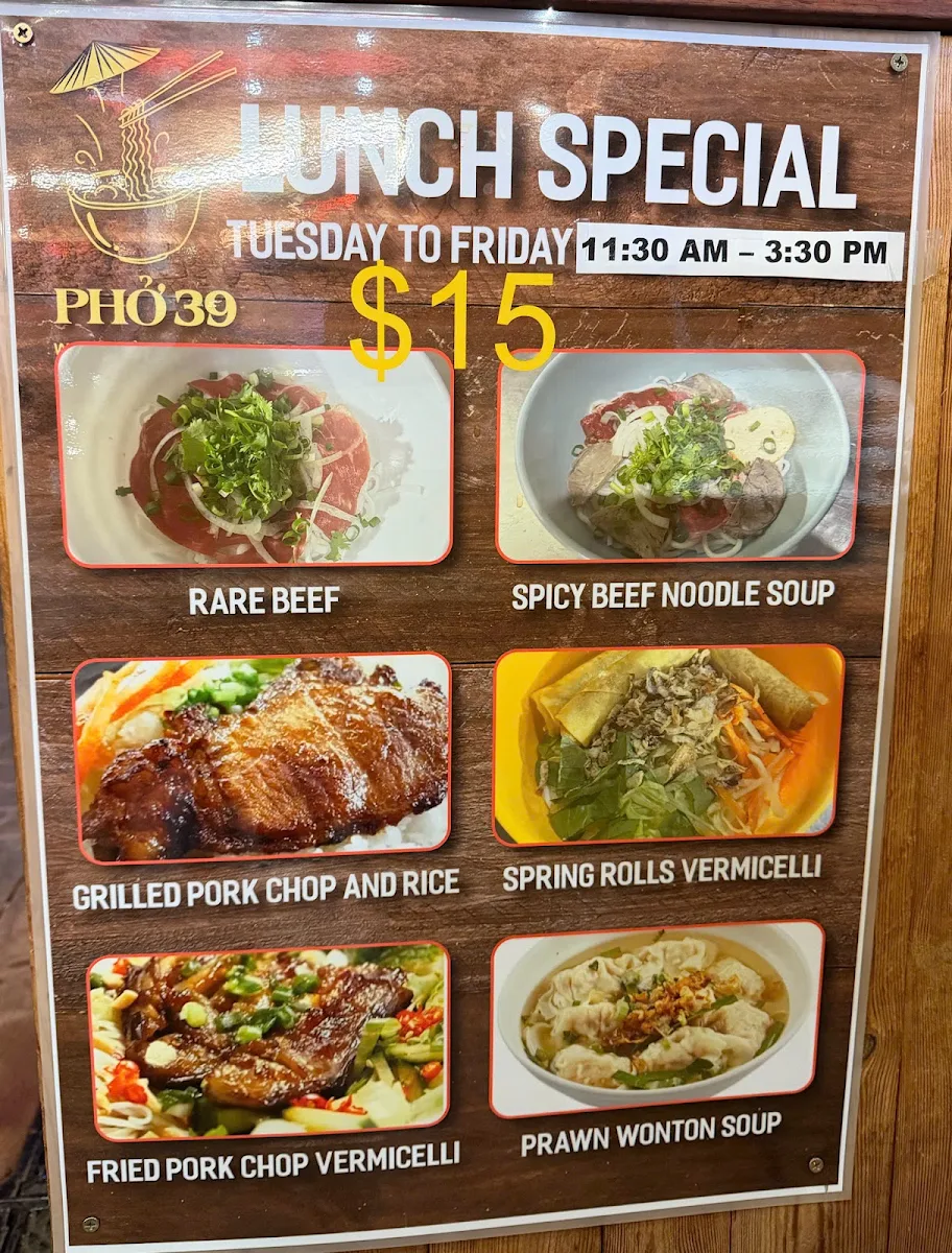 Menu, Pho 39 Campbelltown