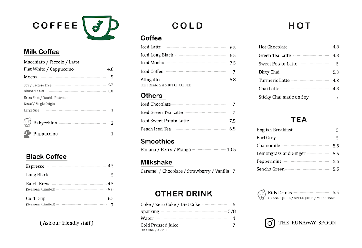 Menu, The Runaway Spoon