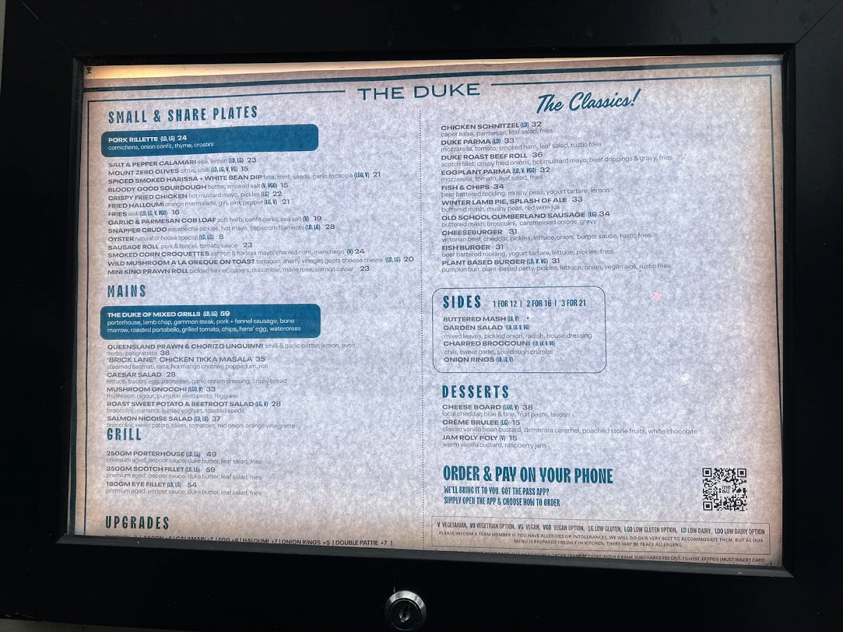 Menu, The Duke of Wellington