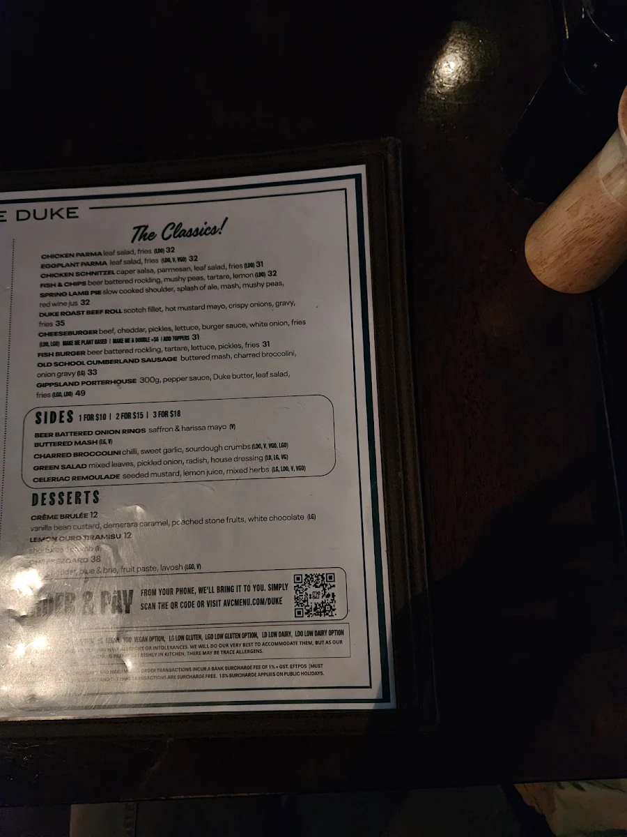 Menu, The Duke of Wellington