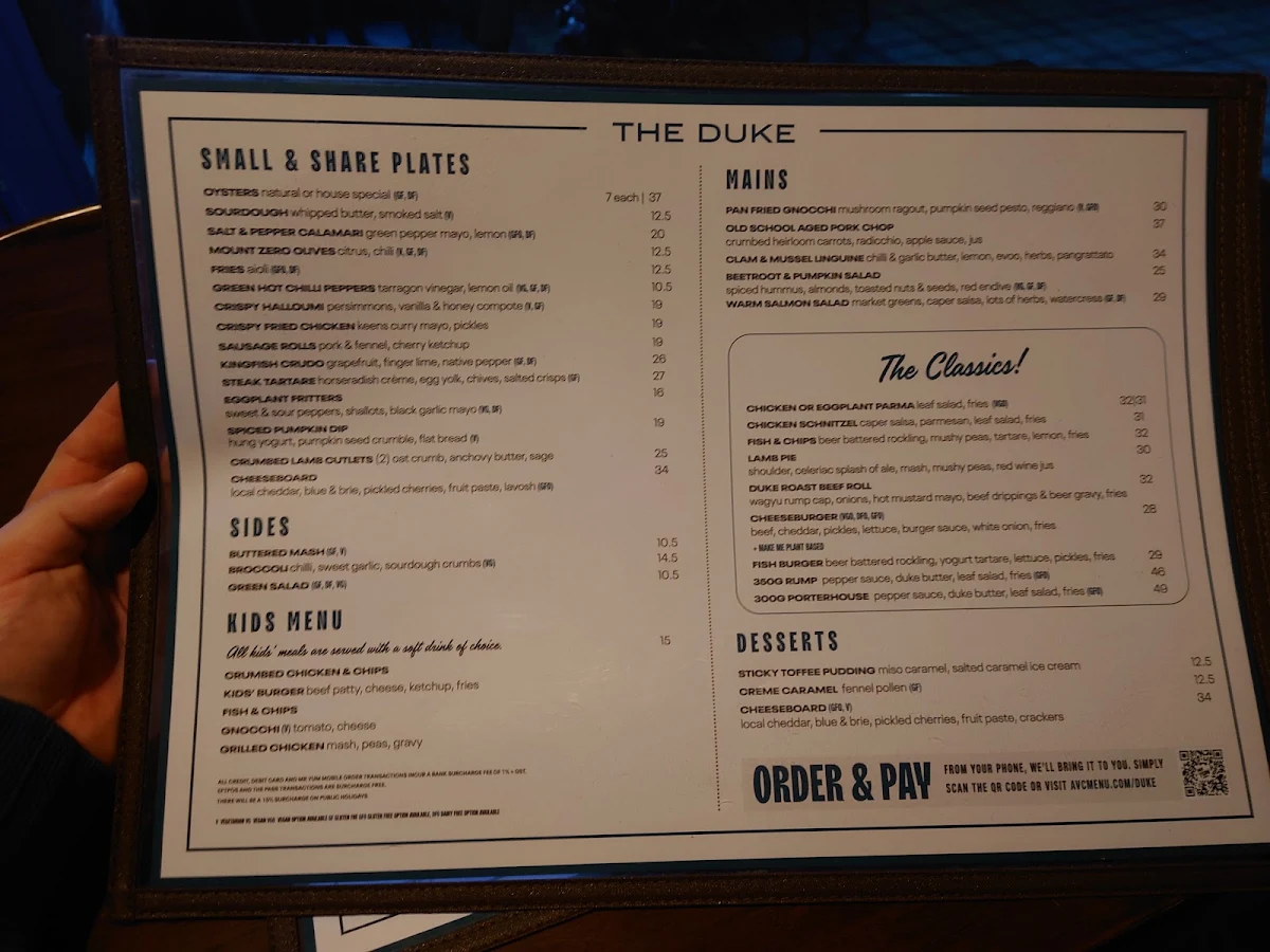 Menu, The Duke of Wellington