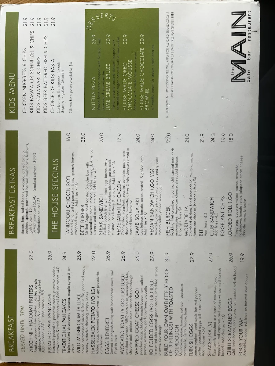 Menu, The Main