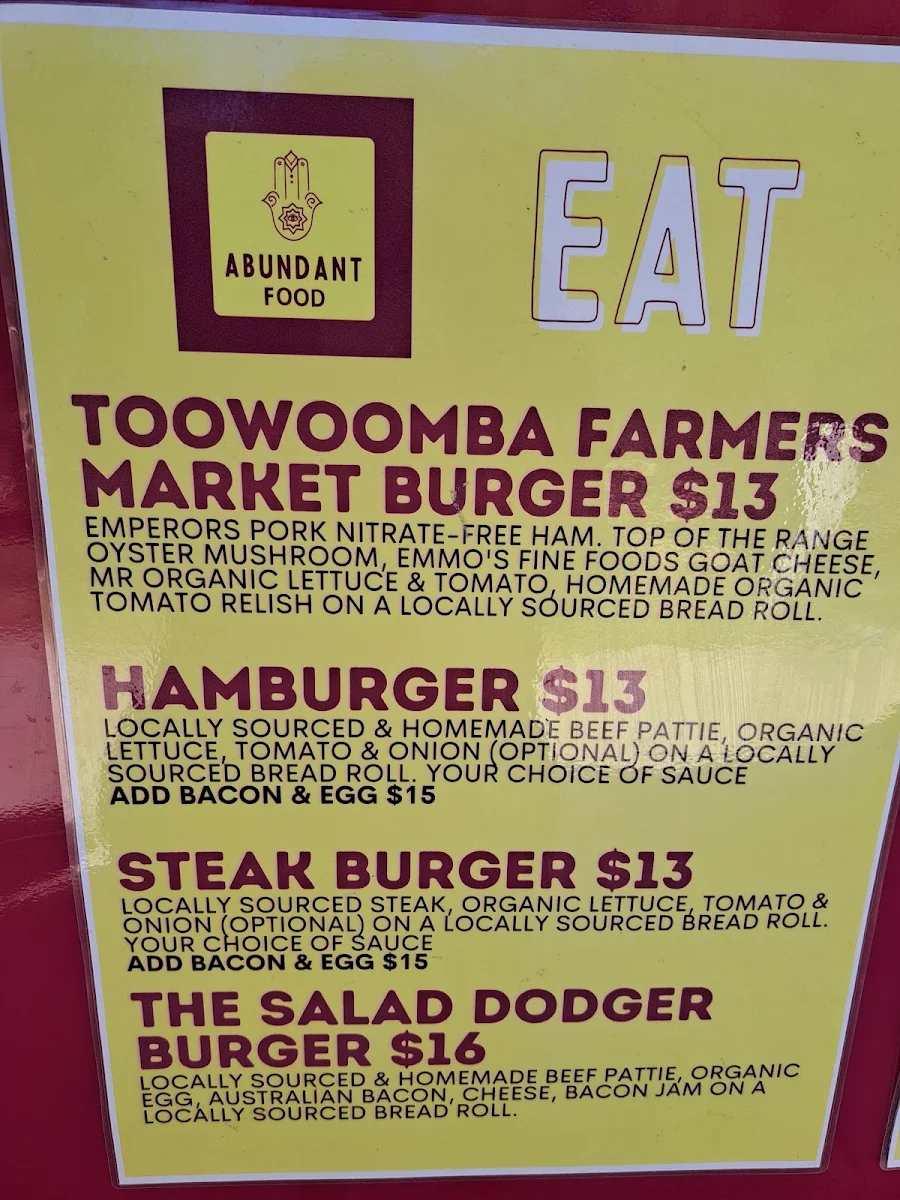 Menu, Abundant Food Truck