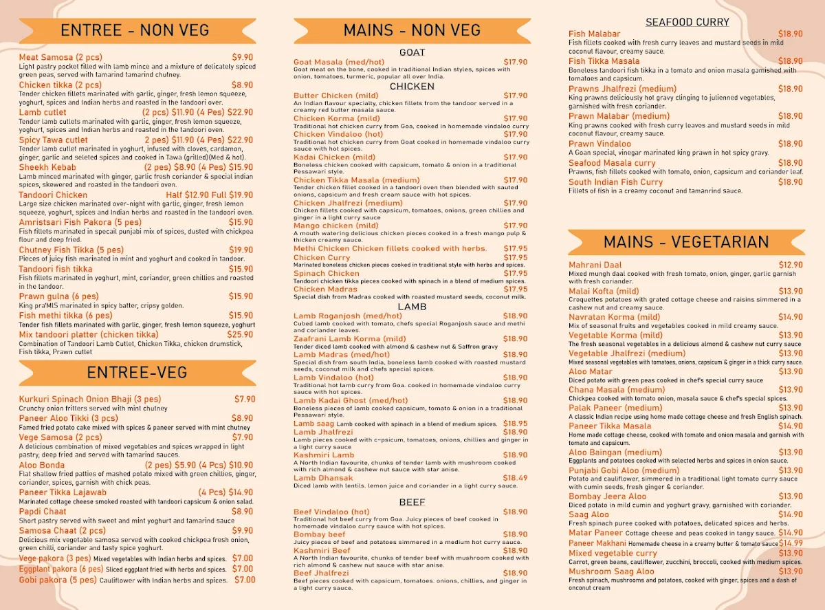Menu, Golden Tandoori Oven